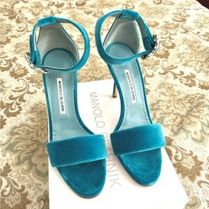 Manolo Blahnik Velvet Sanghal Buckle Sandals